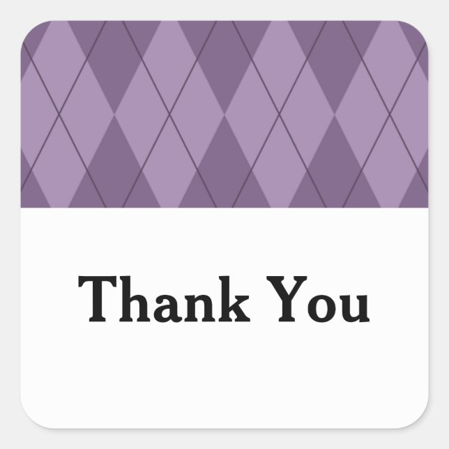 Purple Argyle Wedding Thank You Stickers (Front)