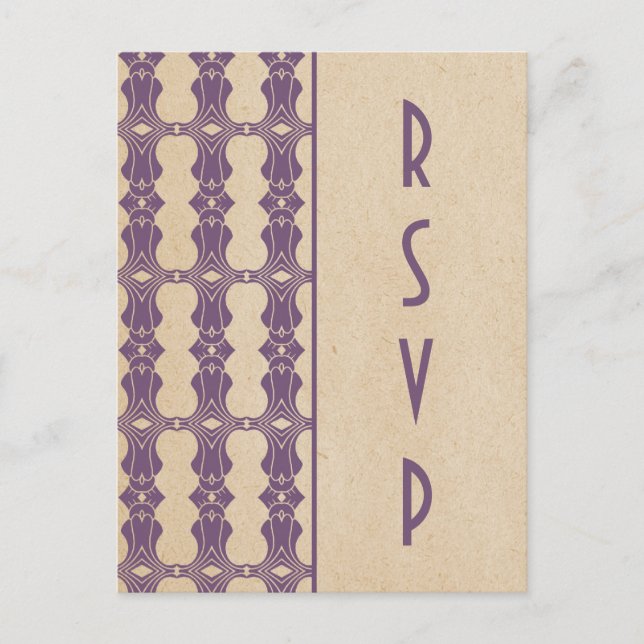 Purple Art Deco Border RSVP Postcard (Front)