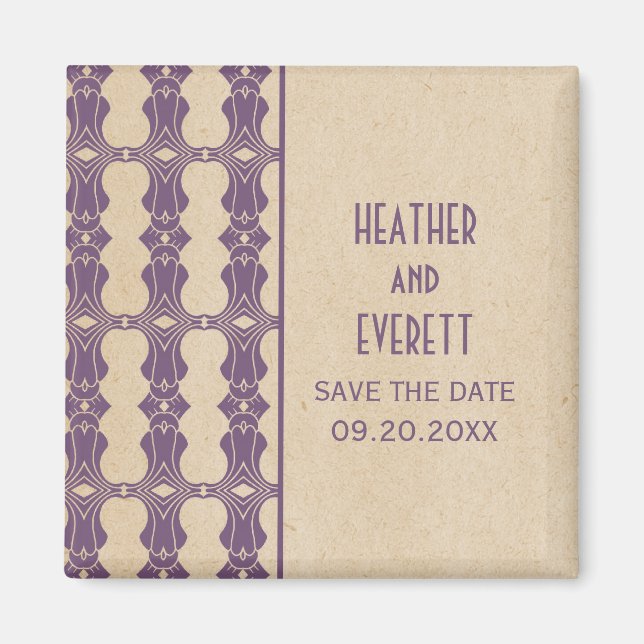 Purple Art Deco Border Save the Date Magnet (Front)