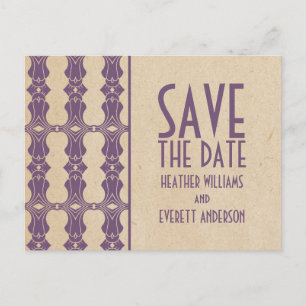 Purple Art Deco Border Save the Date Postcard