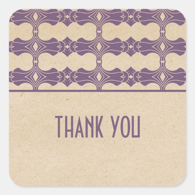 Purple Art Deco Border Thank You Stickers (Front)