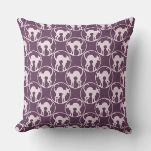 Purple Art Deco Cat Silhouette Pattern Cushion