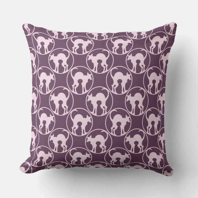 Purple Art Deco Cat Silhouette Pattern Cushion (Front)