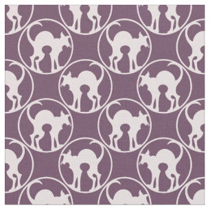 Purple Art Deco Cat Silhouette Pattern Fabric