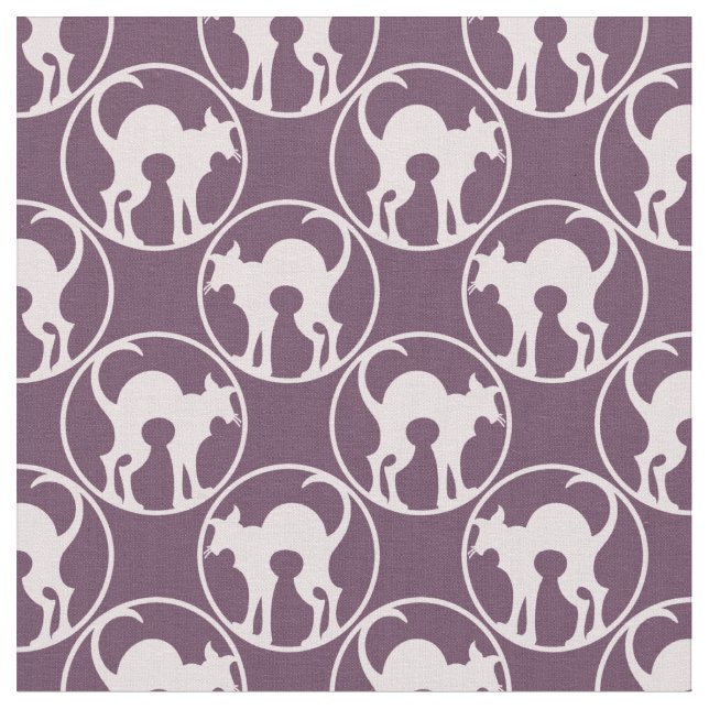 Purple Art Deco Cat Silhouette Pattern Fabric (Close Up)
