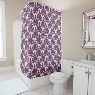 Purple Art Deco Cat Silhouette Pattern Shower Curtain