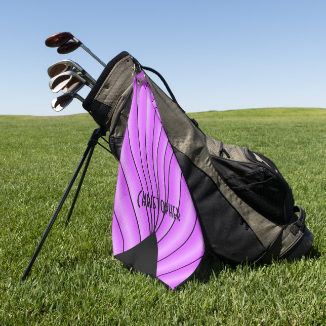 Purple Art Deco Design Personalised Golf Towel (Green)