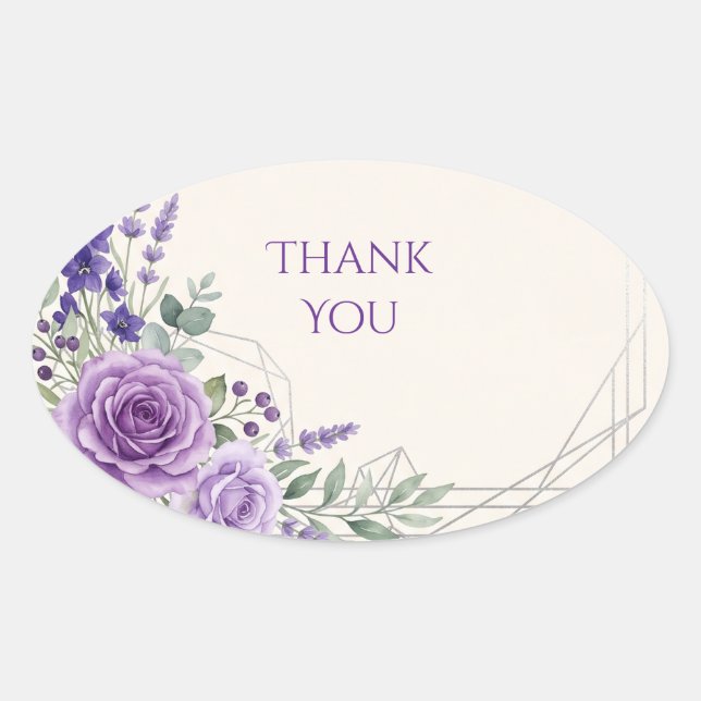 Purple Art Deco Floral Thank You Sticker (Front)