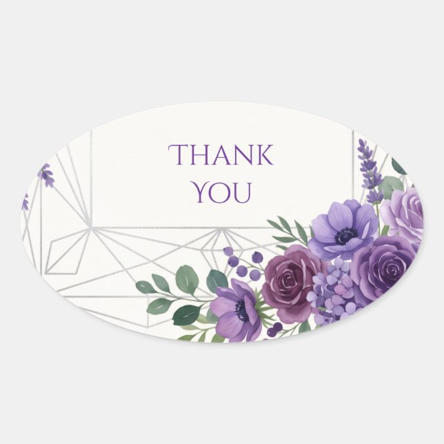 Purple Art Deco Floral Thank You Sticker (Front)
