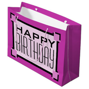 Purple Art Deco Geometric Happy Birthday Large Gift Bag