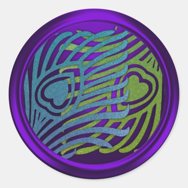 Purple Art Deco Peacock Envelope Seal Set 1104 (Front)