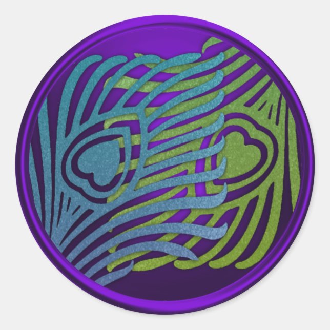 Purple Art Deco Peacock Envelope Seal Set 1104 (Front)