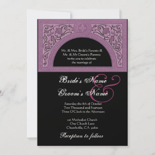 PURPLE Art Deco Wedding Metallic Paper Invitation