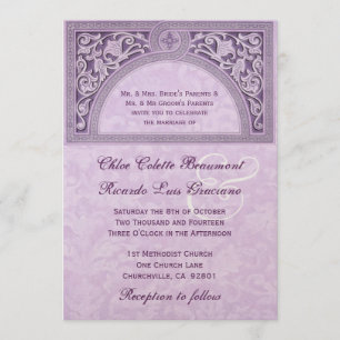 Purple Art Deco Wedding Metallic Paper V322 Invitation