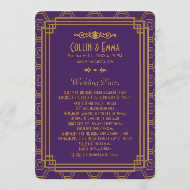 Purple Art Deco Wedding Programs (Front)