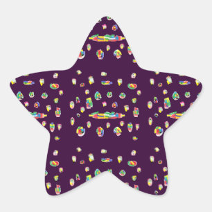 Purple art design mixed patterns stationary star sticker