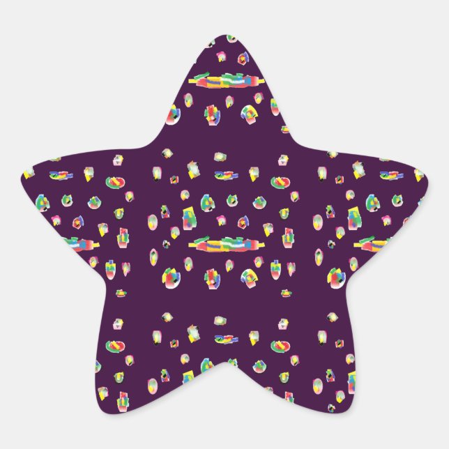 Purple art design mixed patterns stationary star sticker (Front)