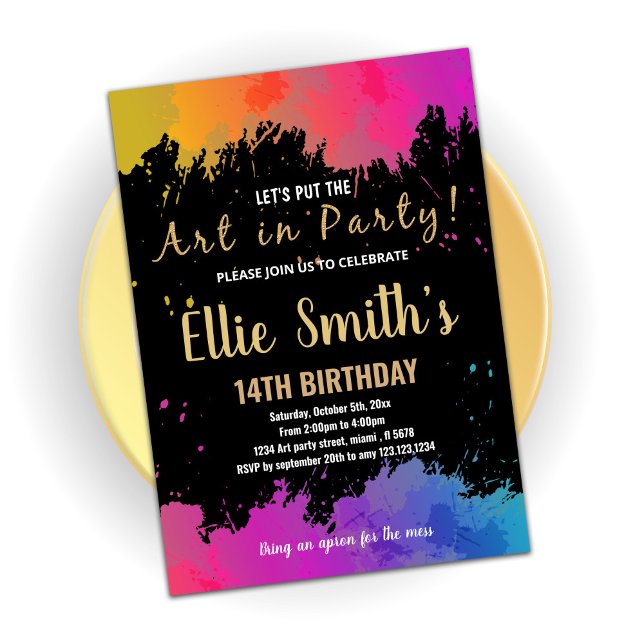 Purple Art in Party Paint Birthday Invitations (Creator Uploaded)