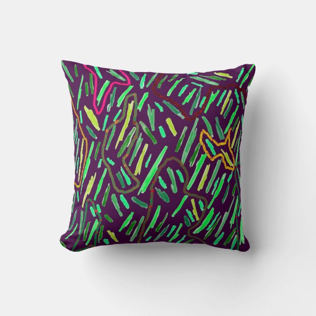 Purple art inspired design with stripes cushion (Front)