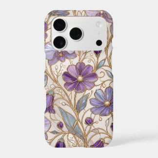 Purple Art Nouveau Floral Gold Stained Glass