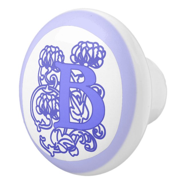 Purple Art Nouveau Floral Monogram "B"  Ceramic Knob (Right)