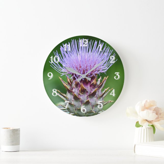 Purple Artichoke Thistle Head Floral Large Clock (Home)