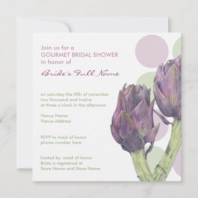 Purple Artichokes dots Bridal Shower Invitation (Front)