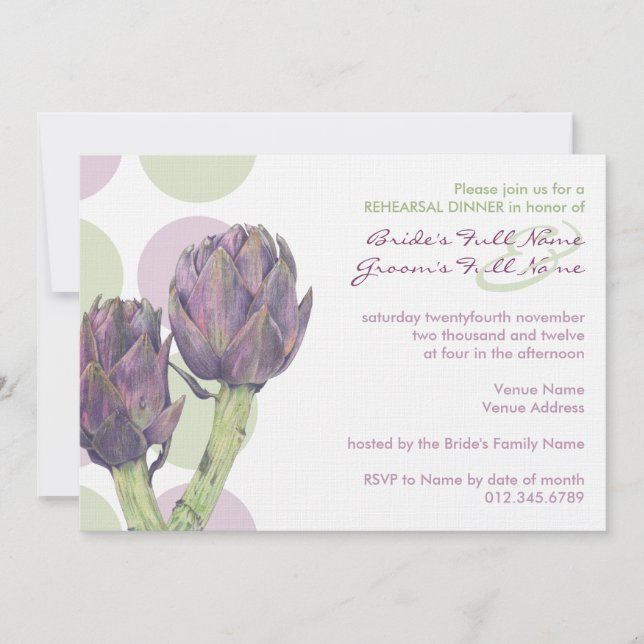 Purple Artichokes Rehearsal Dinner Invitation (Front)