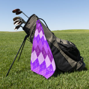 Purple Arygle with White Stitching Personalised Golf Towel