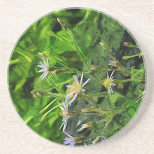 Purple Aster Among Burnt Trees Abstract Coaster