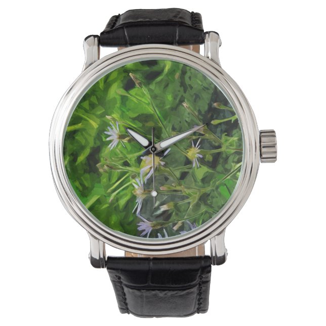 Purple Aster Among Burnt Trees Abstract Watch (Front)