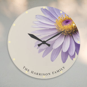 Purple Aster Elegant Floral Botanical Personalised Large Clock