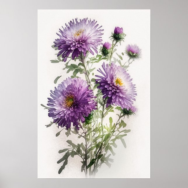 Purple Aster Flower Art Print Poster (Front)