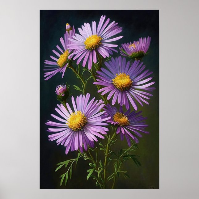 Purple Aster Flower Art Print Poster (Front)