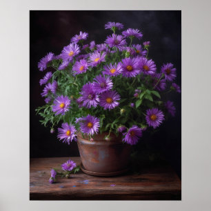 Purple Aster Flowers Art Print Poster
