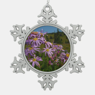 Purple Aster Flowers at Mount Rainier Snowflake Pewter Christmas Ornament