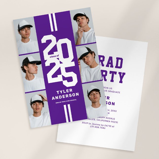 Purple Athletic Photo Collage Graduation Party Invitation (Creator Uploaded)