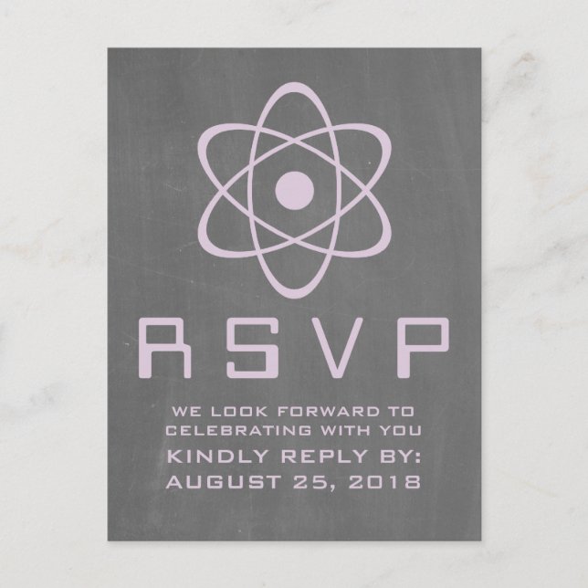 Purple Atomic Chalkboard RSVP Postcard (Front)