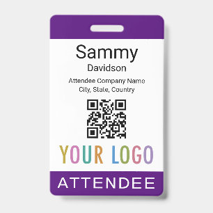 Purple Attendee Badge Event Guest QR Code Logo ID Badge