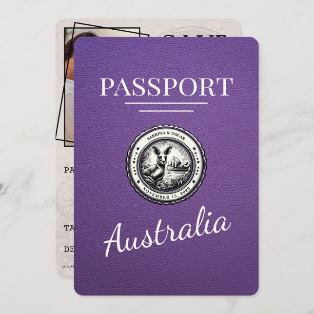 Purple Australia Passport Save The Date (Front/Back)
