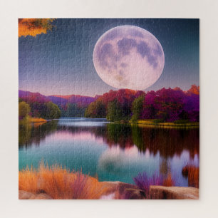 Purple Autumn Harvest Moon Jigsaw Puzzle