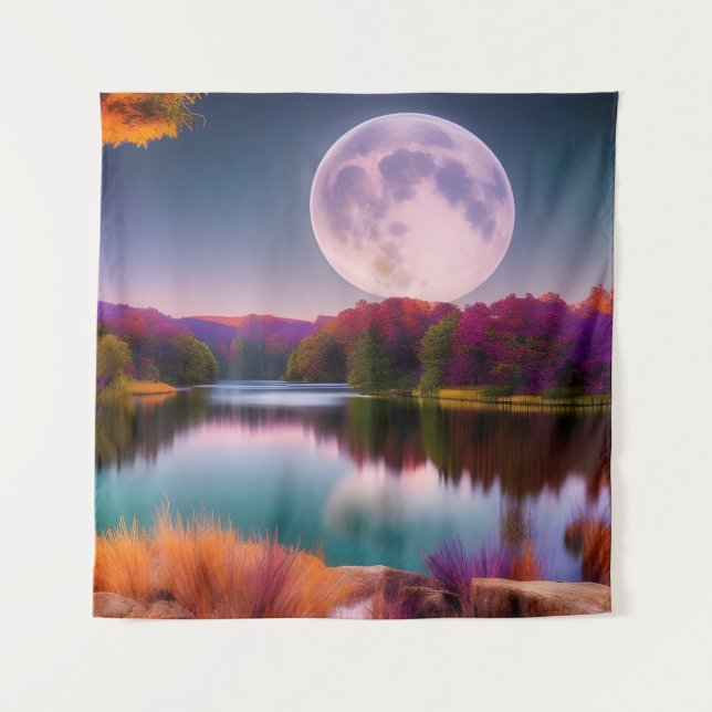 Purple Autumn Harvest Moon  Tapestry (Front)