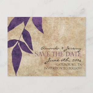 Purple Autumn Leaves Vintage Save the Date Announcement Postcard
