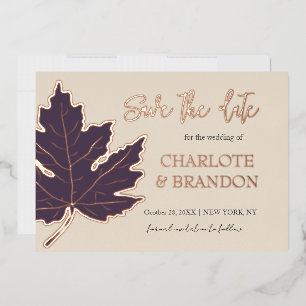 Purple Autumn Maple Leaf Wedding Save The Date