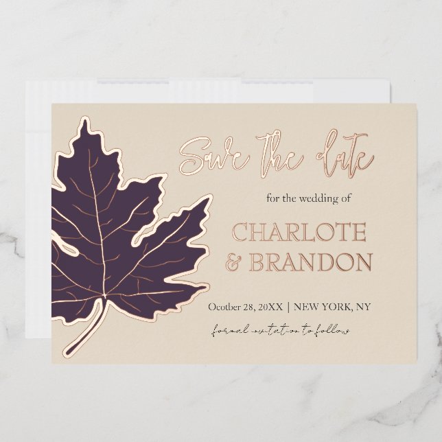 Purple  Autumn Maple Leaf Wedding Save The Date  (Envelope)