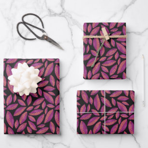 Purple Autumnal Fall Leaves Wrapping Paper Sheet