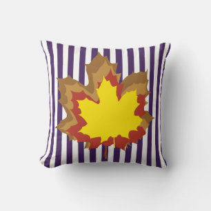 Purple Autumnal Stripes with Leaves Cushion