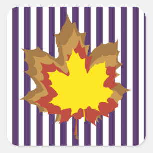 Purple Autumnal Stripes with Leaves Square Sticker