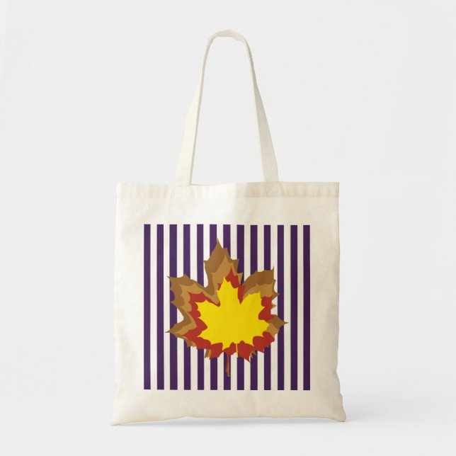 Purple Autumnal Stripes with Leaves Tote Bag (Front)