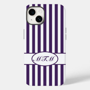 Purple Autumnal Stripes with monogram Case-Mate iPhone 14 Case